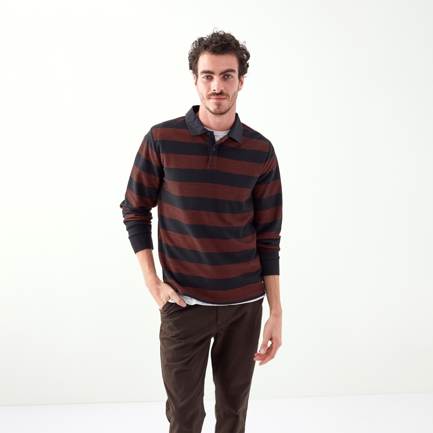 ÇİZGİLİ POLO YAKA UZUN KOL T-SHİRT