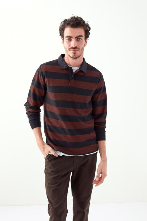  ÇİZGİLİ POLO YAKA UZUN KOL T-SHİRT
