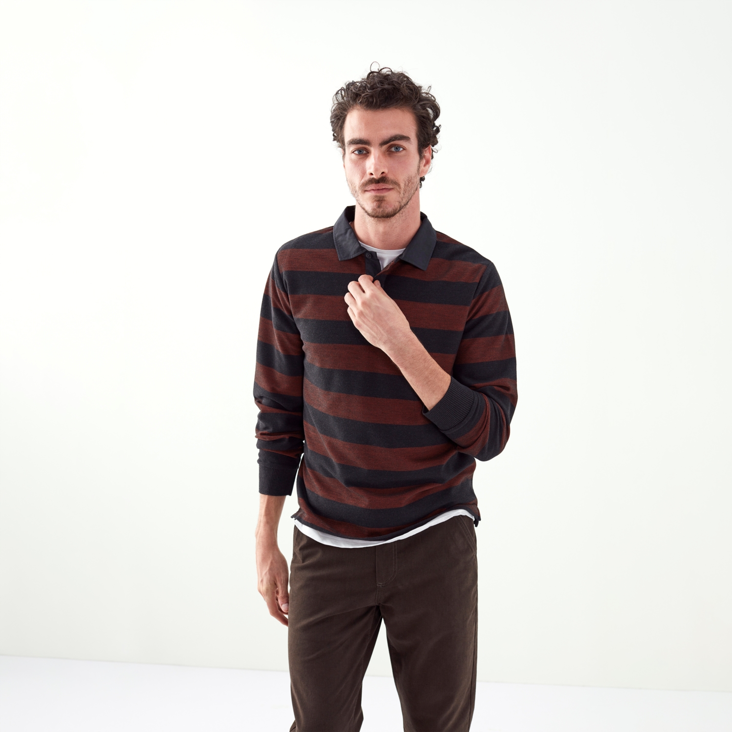 ÇİZGİLİ POLO YAKA UZUN KOL T-SHİRT