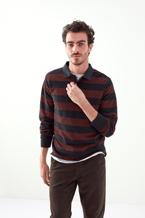  ÇİZGİLİ POLO YAKA UZUN KOL T-SHİRT