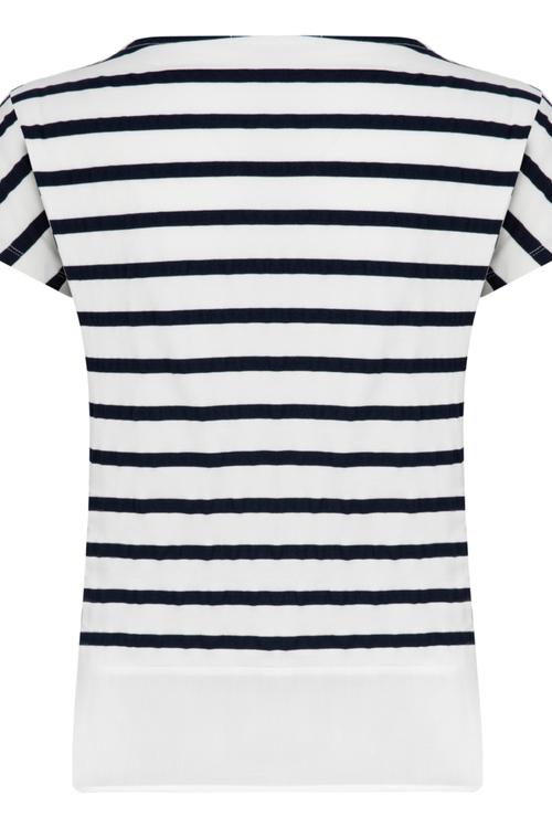  BAĞLAMA YAKALI ÇİZGİLİ KISA KOL T-SHİRT