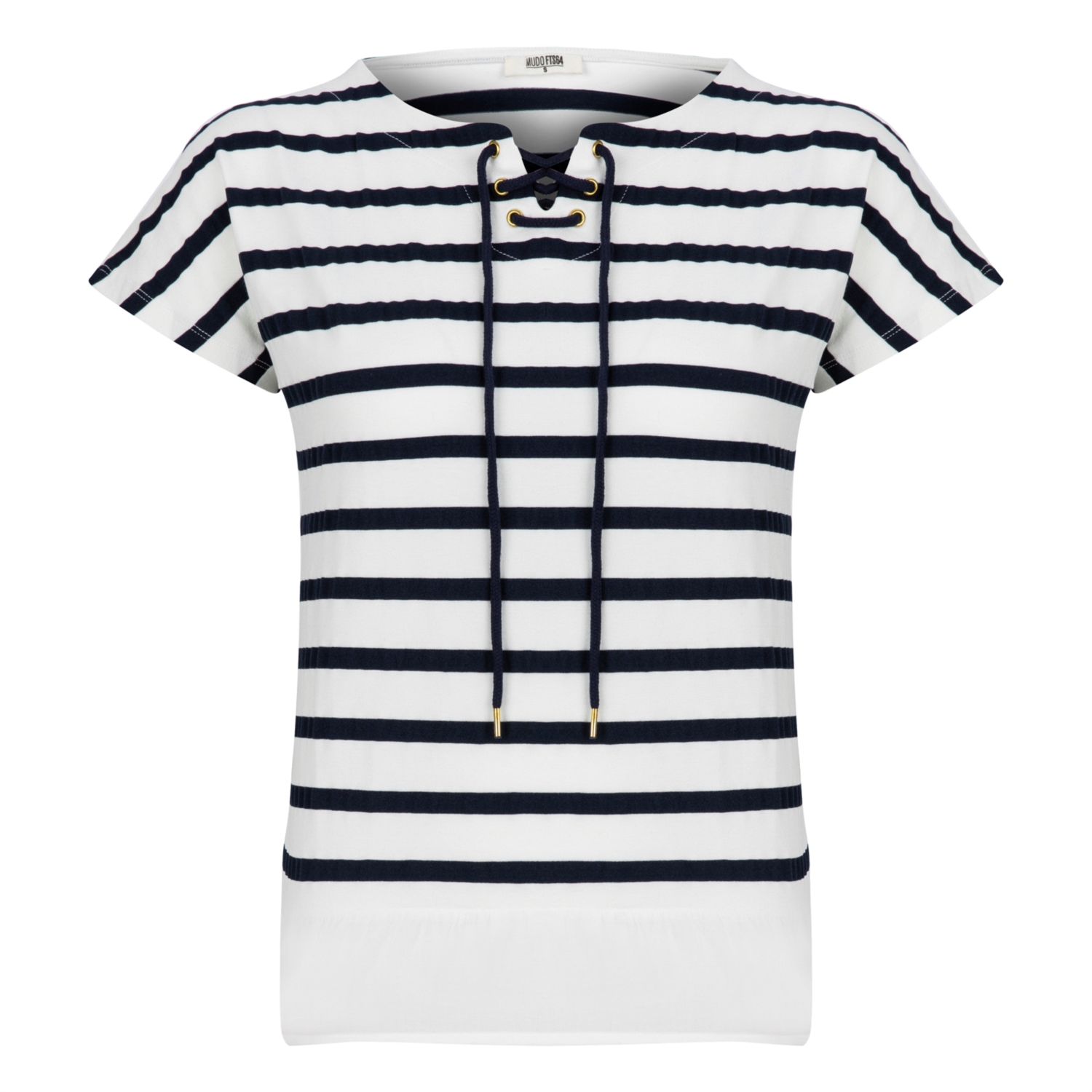 BAĞLAMA YAKALI ÇİZGİLİ KISA KOL T-SHİRT