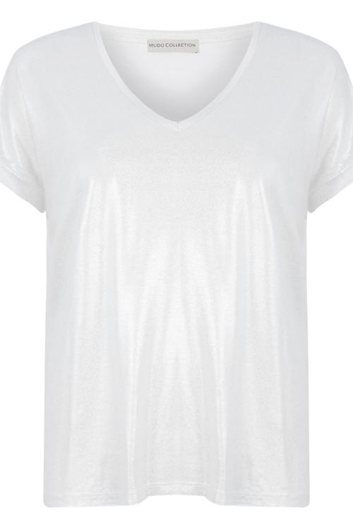  PARLAK DESENLİ V YAKA KISA KOL T-SHIRT