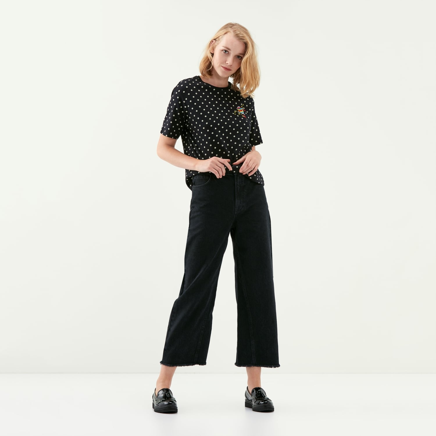 SIYAH YÜKSEK BEL CROP FLARE JEAN PANTOLON