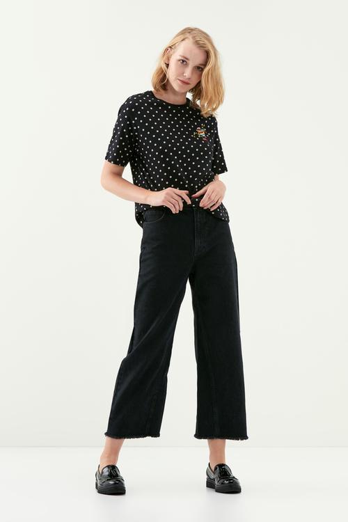  SIYAH YÜKSEK BEL CROP FLARE JEAN PANTOLON