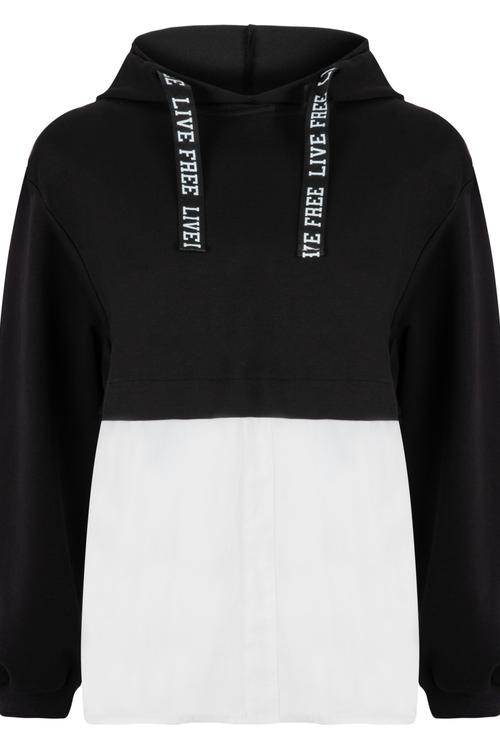  YAZILI İP DETAYLI ÖRME KAPÜŞONLU SWEATSHIRT