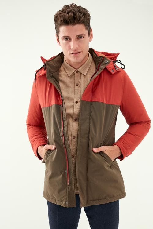  İKİ RENKLİ KAPÜŞONLU UZUN PARKA