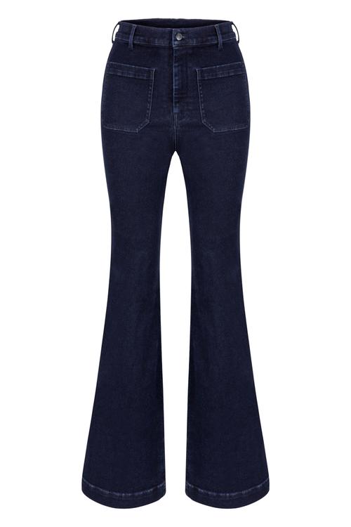  CEP DETAYLI FLARE JEAN DOKUMA PANTOLON