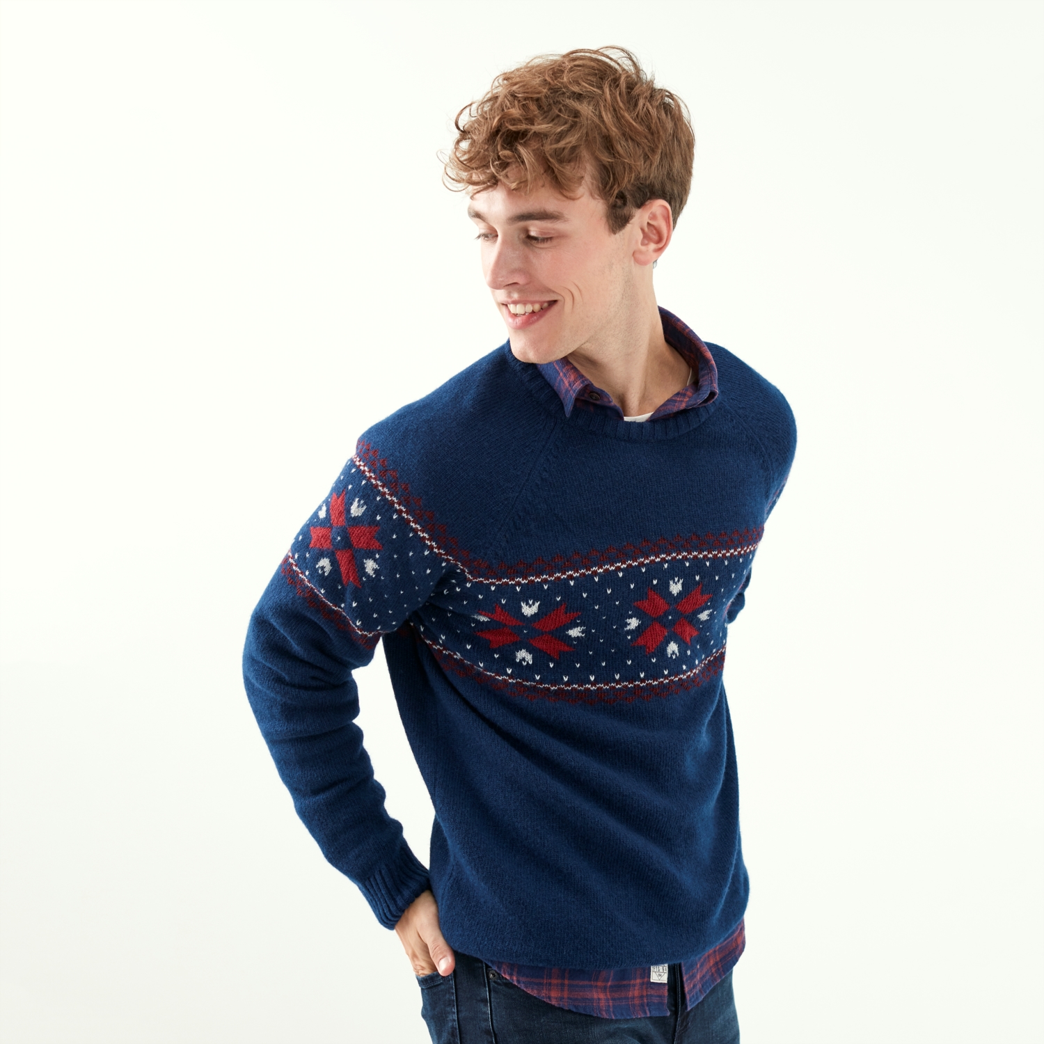 BİSİKLET YAKA İŞLEMELİ YÜN KAZAK