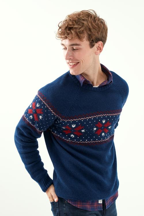  BİSİKLET YAKA İŞLEMELİ YÜN KAZAK