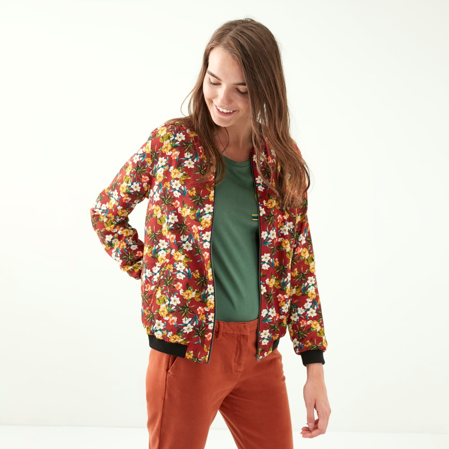 ÇİÇEK DESENLİ BOMBER CEKET