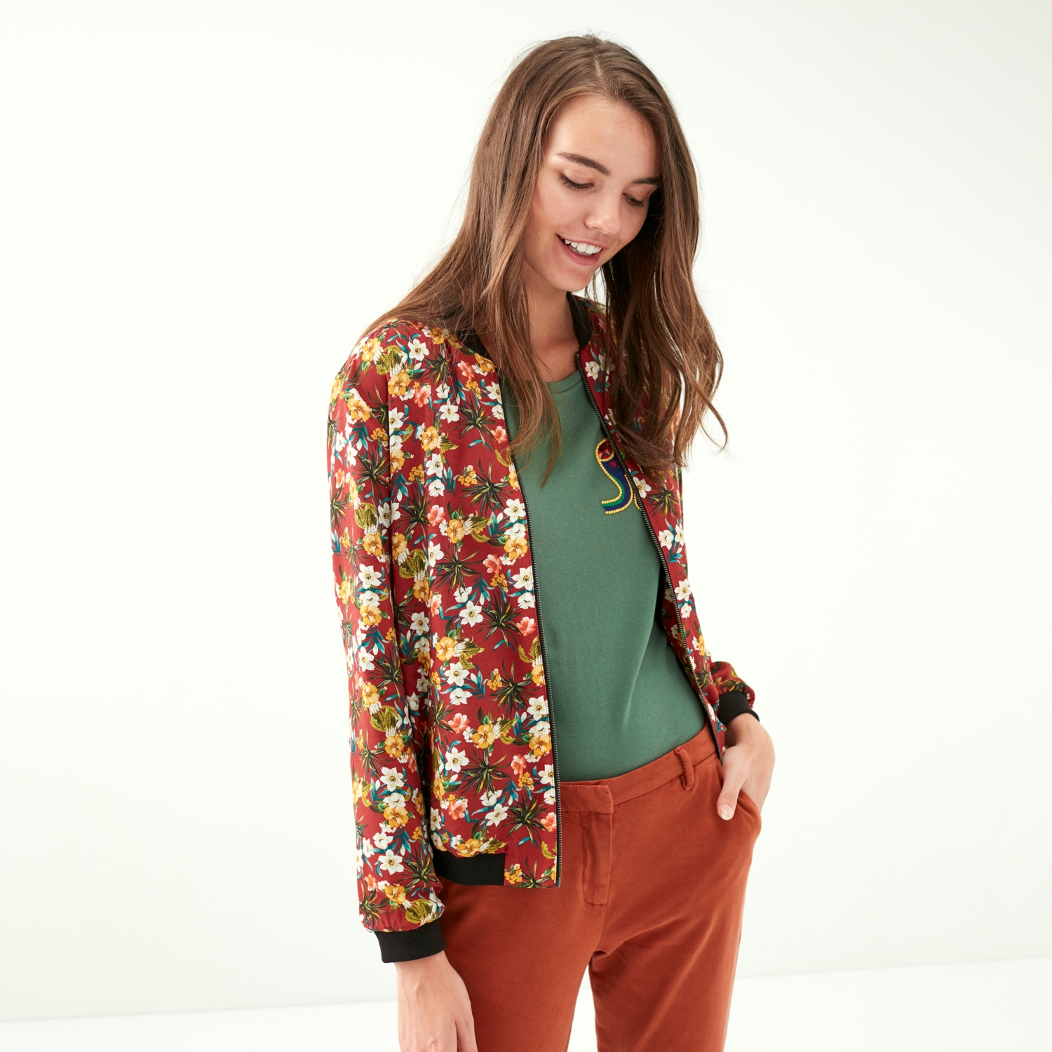 ÇİÇEK DESENLİ BOMBER CEKET