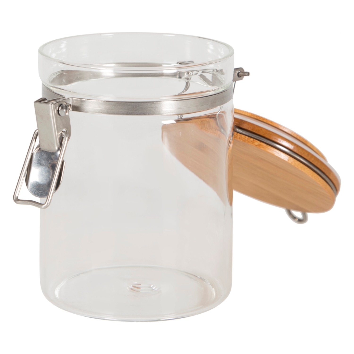 BAMBU KAPAKLI KELEPÇELI CAM KAVANOZ