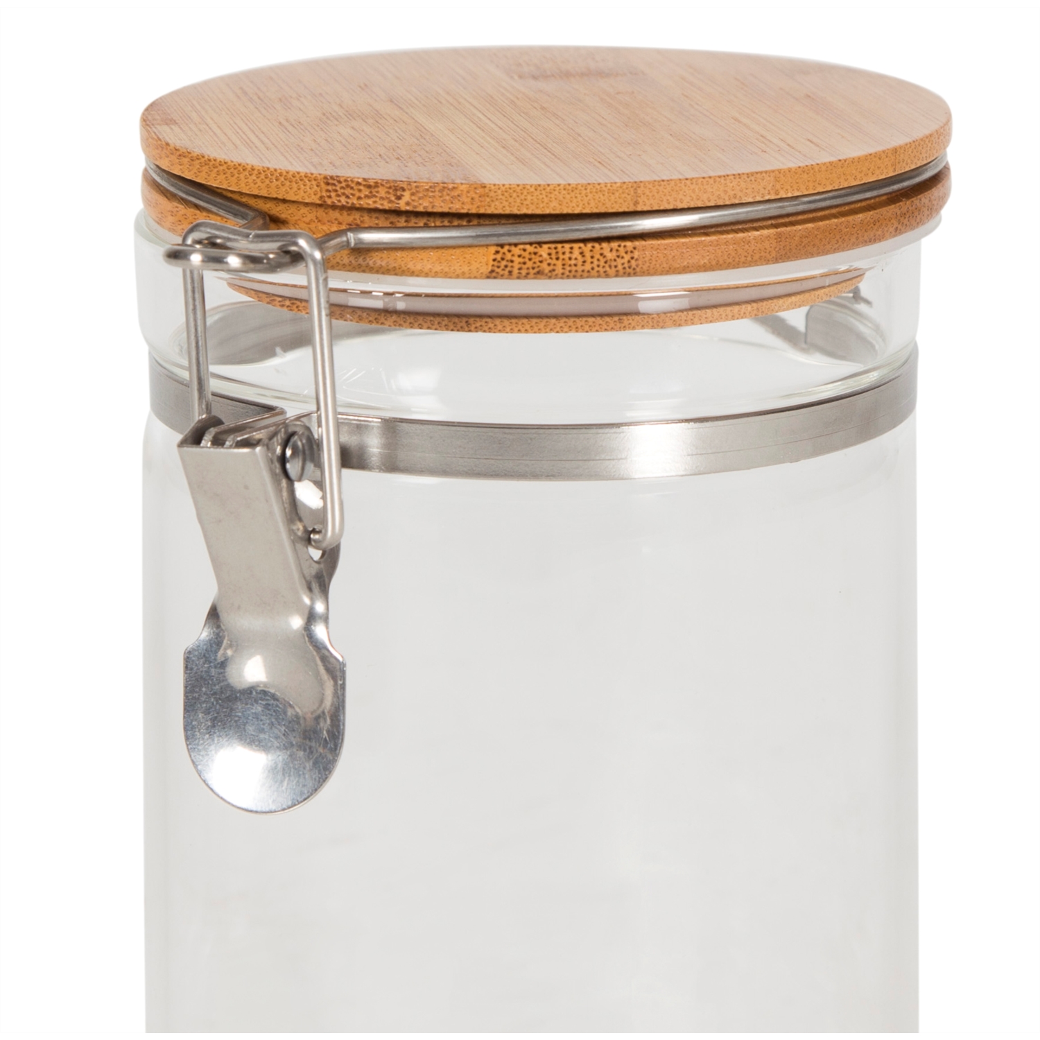 BAMBU KAPAKLI KELEPÇELI CAM KAVANOZ