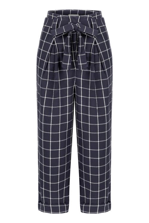  KARE DESENLİ BAĞLAMALI RELAX DOKUMA PANTOLON