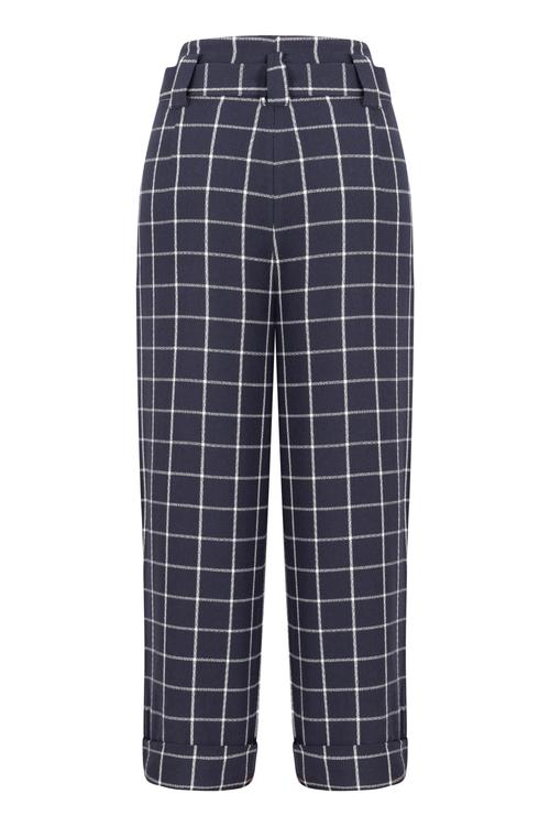  KARE DESENLİ BAĞLAMALI RELAX DOKUMA PANTOLON