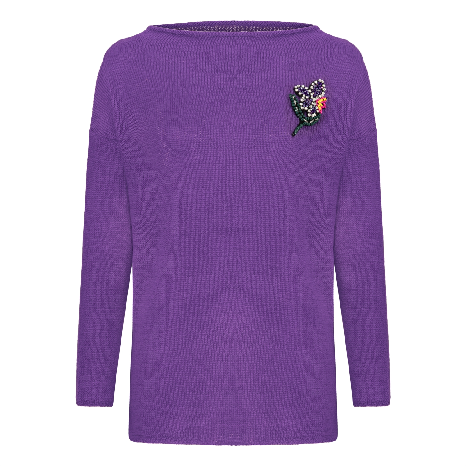 TAŞ İŞLEMELİ AÇIK YAKA KAZAK