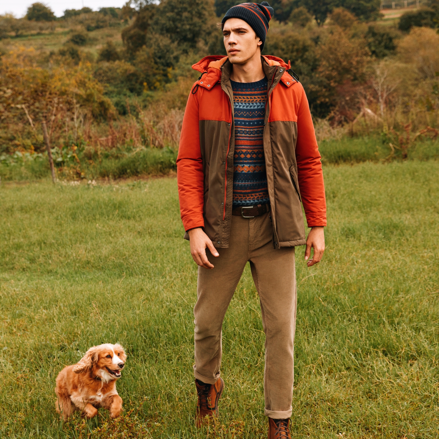 İKİ RENKLİ KAPÜŞONLU UZUN PARKA