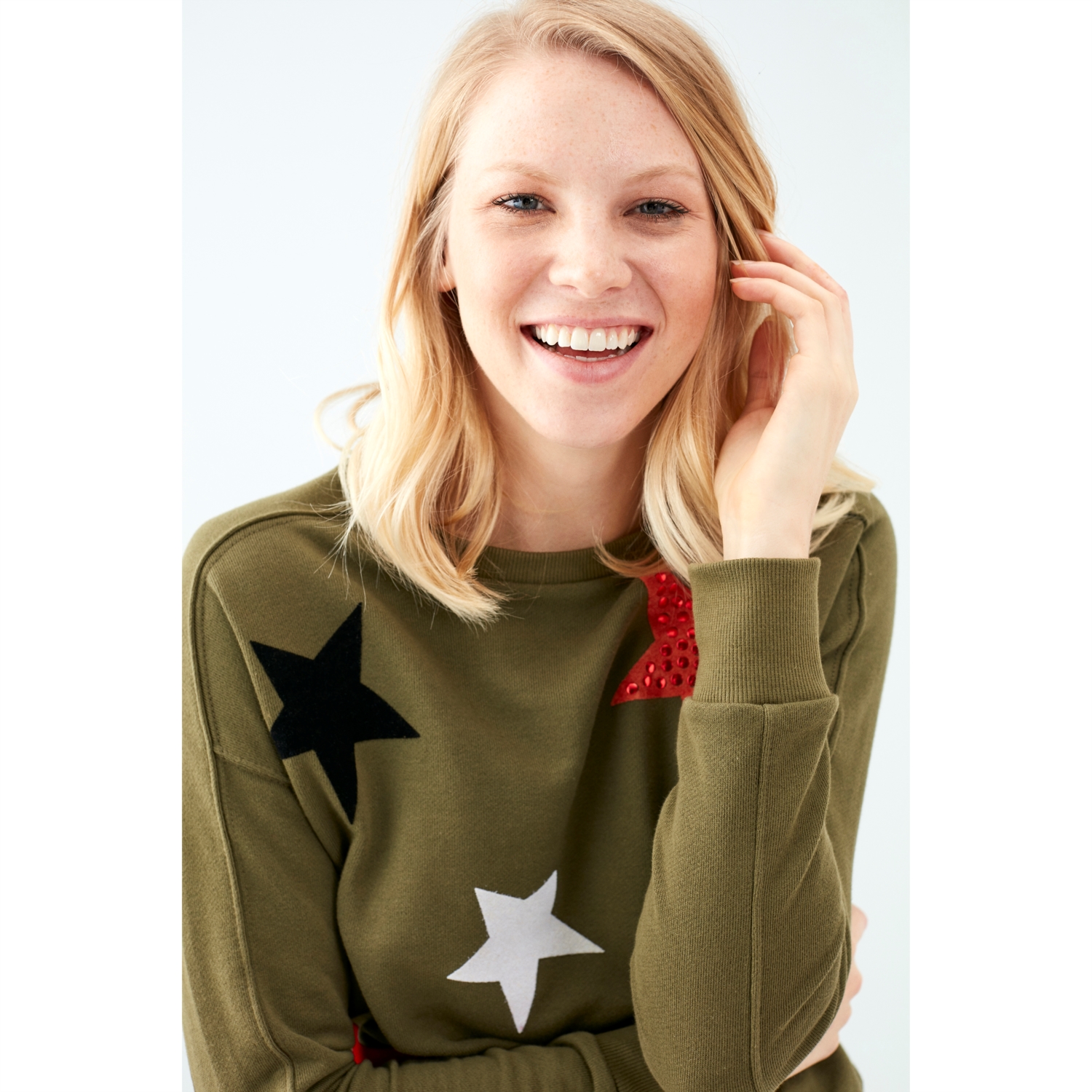 YILDIZ BASKILI BİSİKLET YAKA SWEATSHIRT