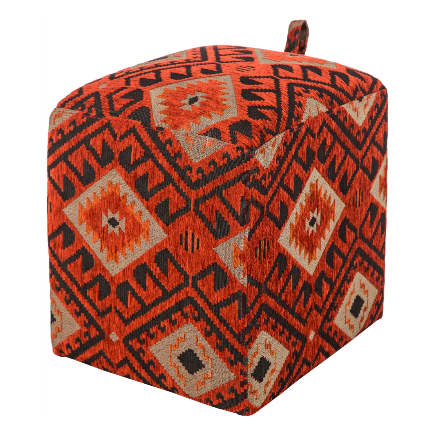 BOMMA PUF KIRMIZI KİLİM DESENLİ