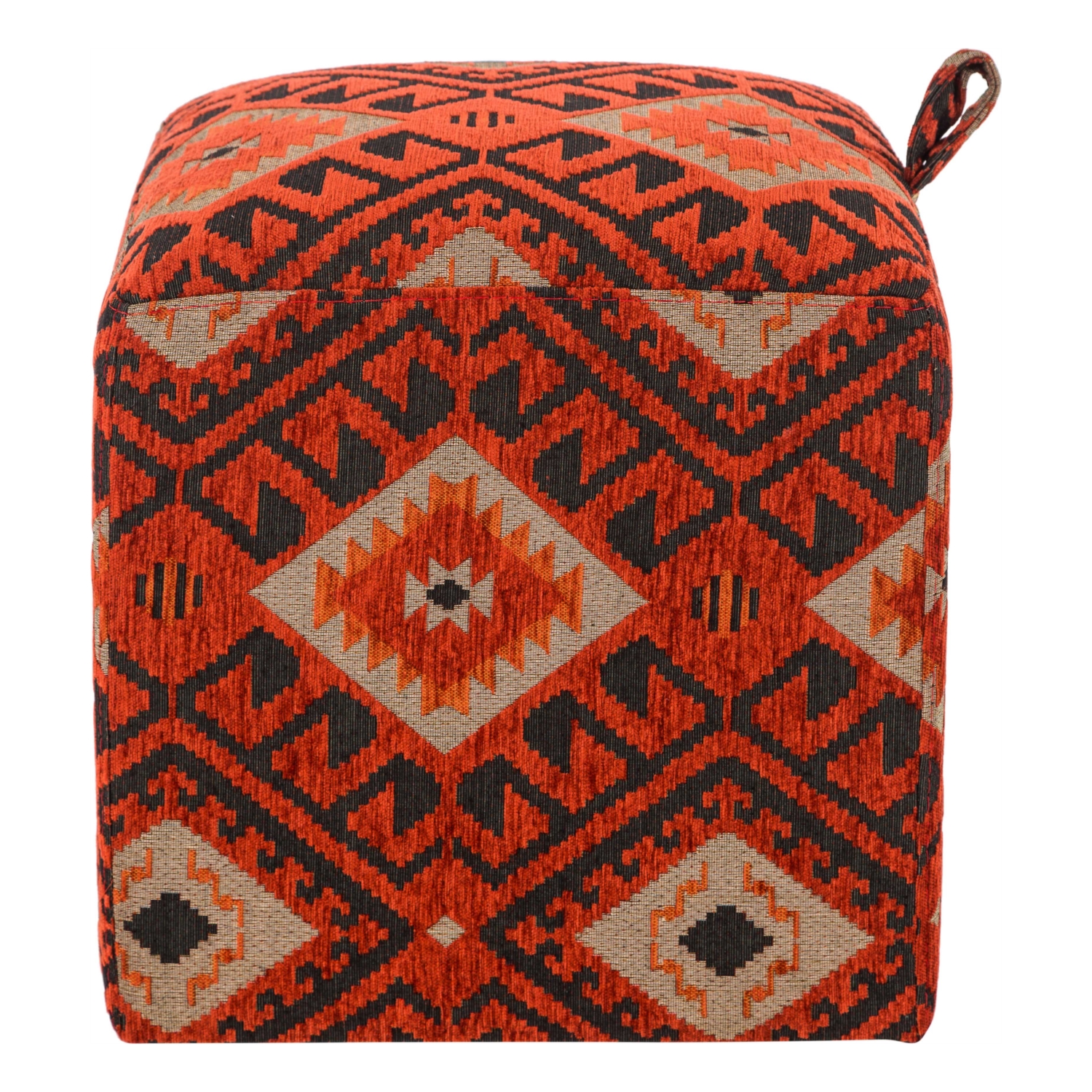 BOMMA PUF KIRMIZI KİLİM DESENLİ