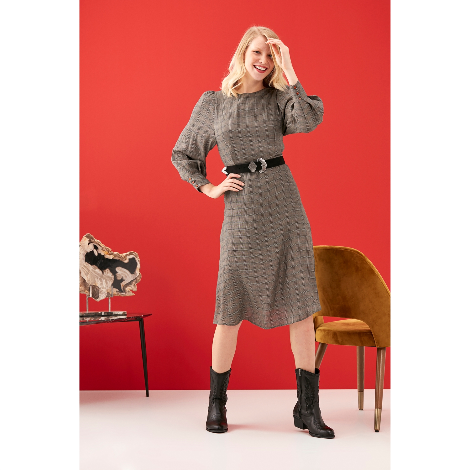 EKOSE DESENLİ DOKUME ELBİSE