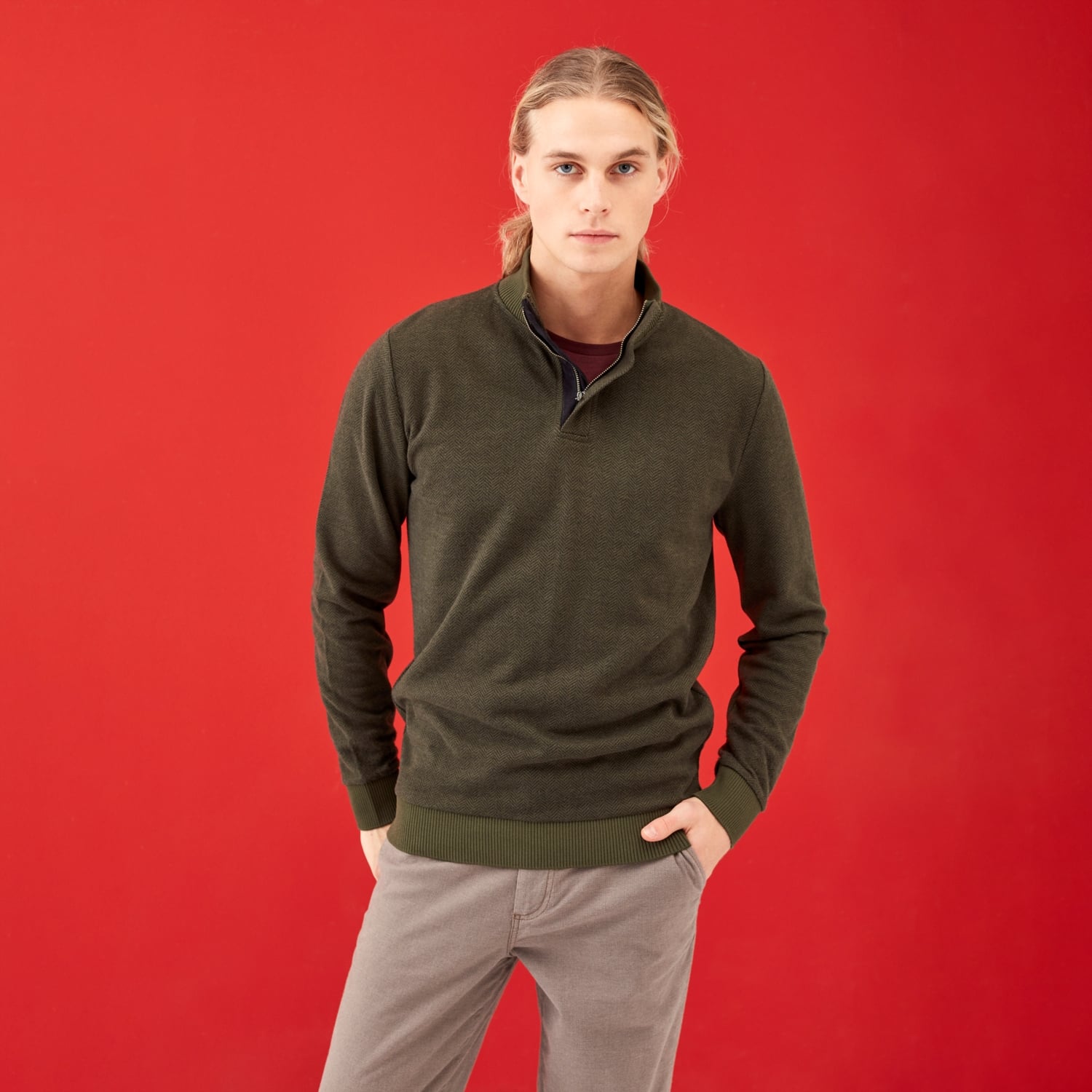 DİK YAKA ÖRME SWEATSHIRT