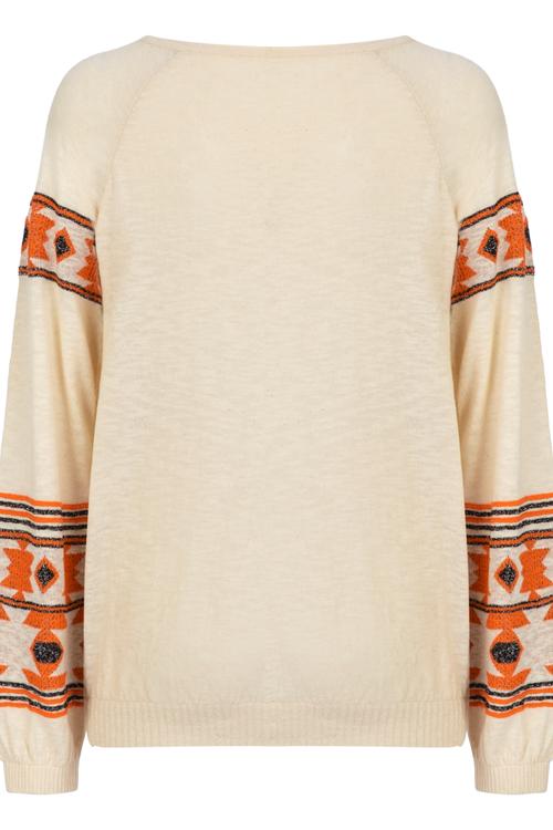  ETNİK DESENLİ SİM DETAYLI BİSİKLET YAKA KAZAK