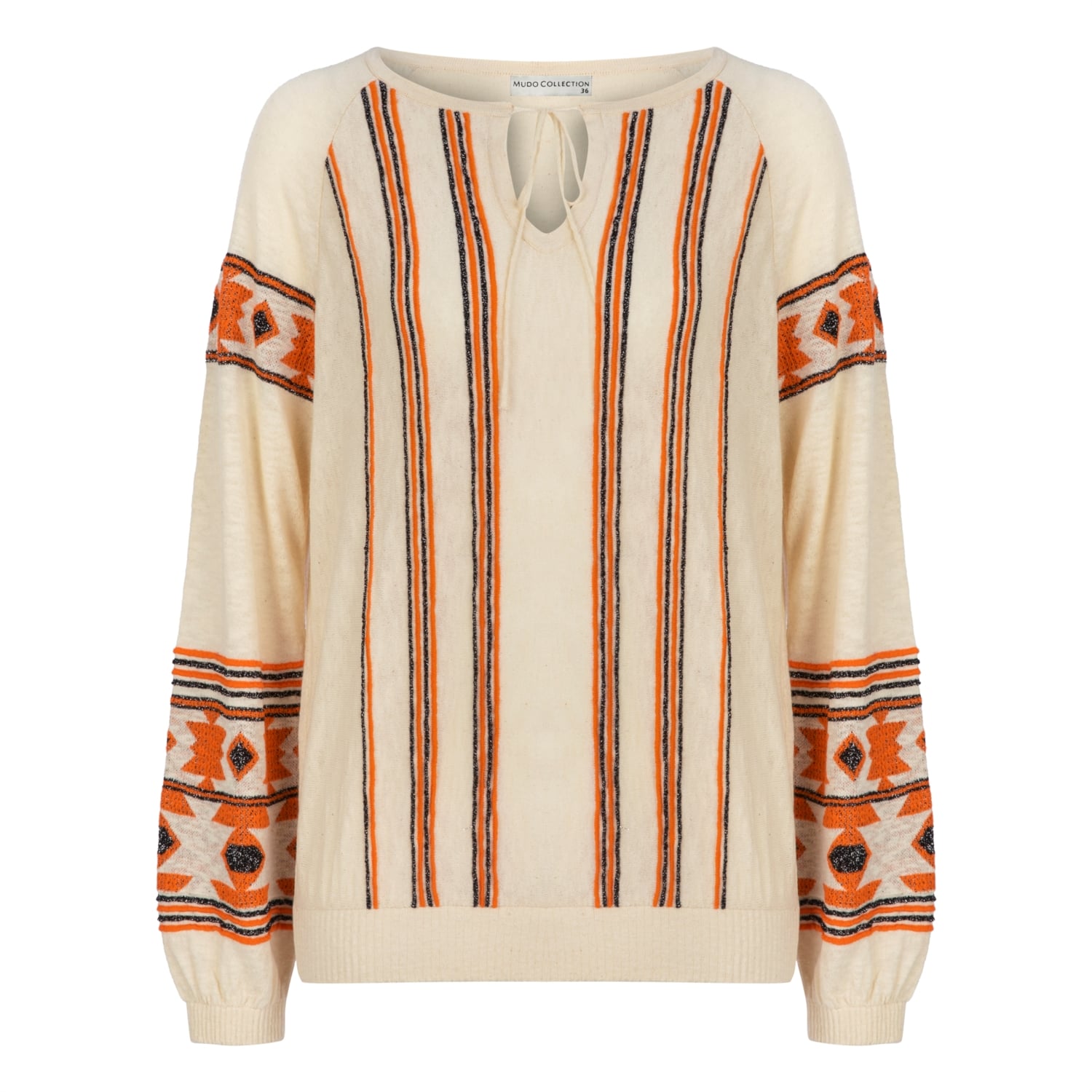 ETNİK DESENLİ SİM DETAYLI BİSİKLET YAKA KAZAK