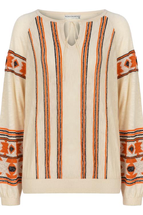  ETNİK DESENLİ SİM DETAYLI BİSİKLET YAKA KAZAK