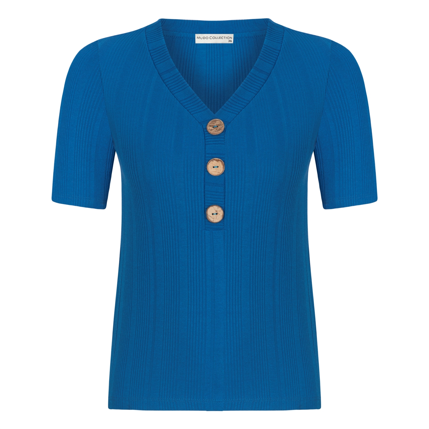 DÜĞME DETAYLI V YAKA KISA KOL T-SHIRT