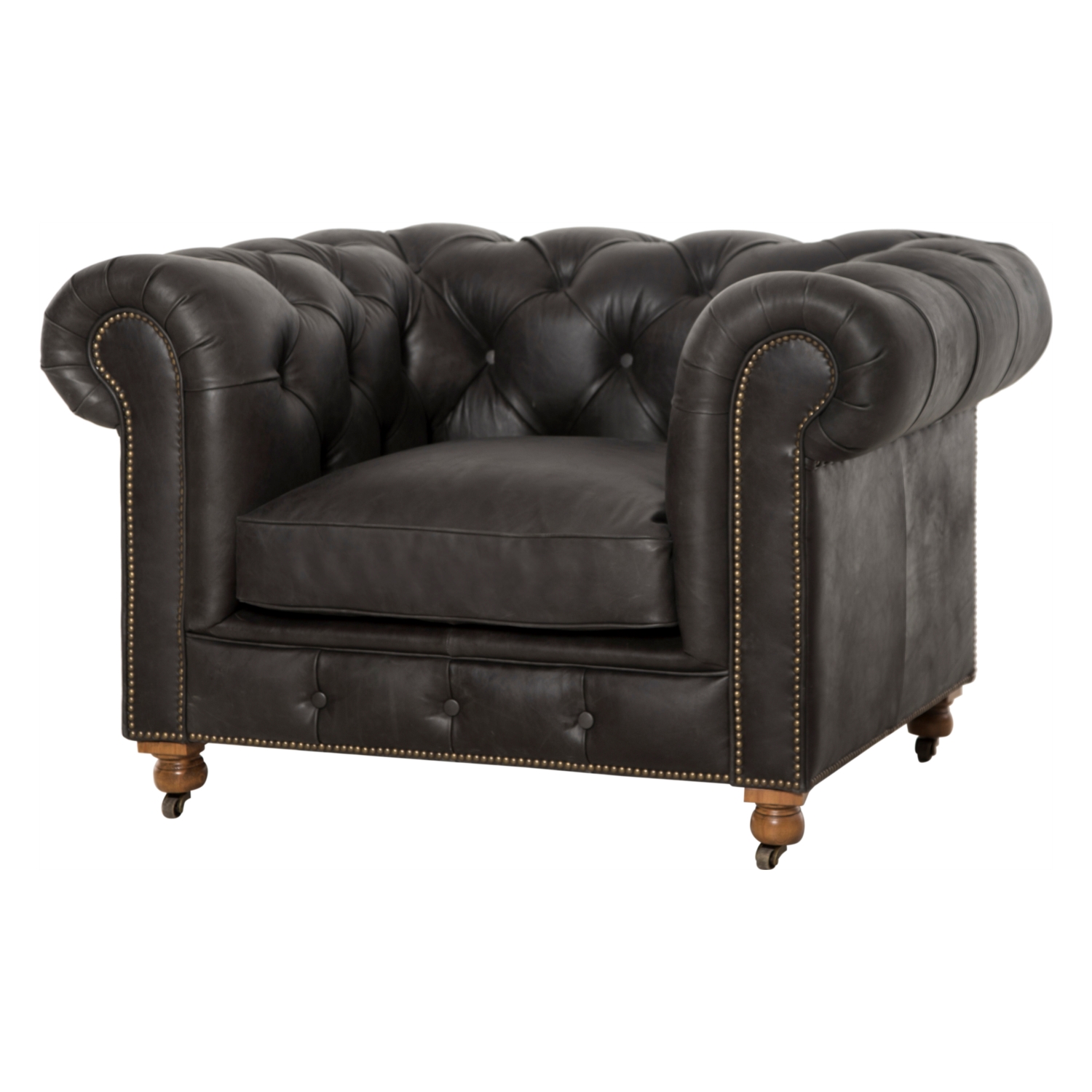 KENSINGTON TEKLİ DERİ CHESTER KOLTUK NATURAL WASHED EBONY