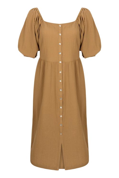  KAYIK YAKA DÜĞMELİ MİDİ BOY ELBİSE