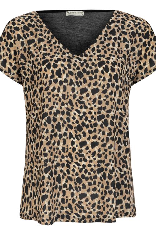 LEOPAR DESENLİ V YAKA T-SHIRT