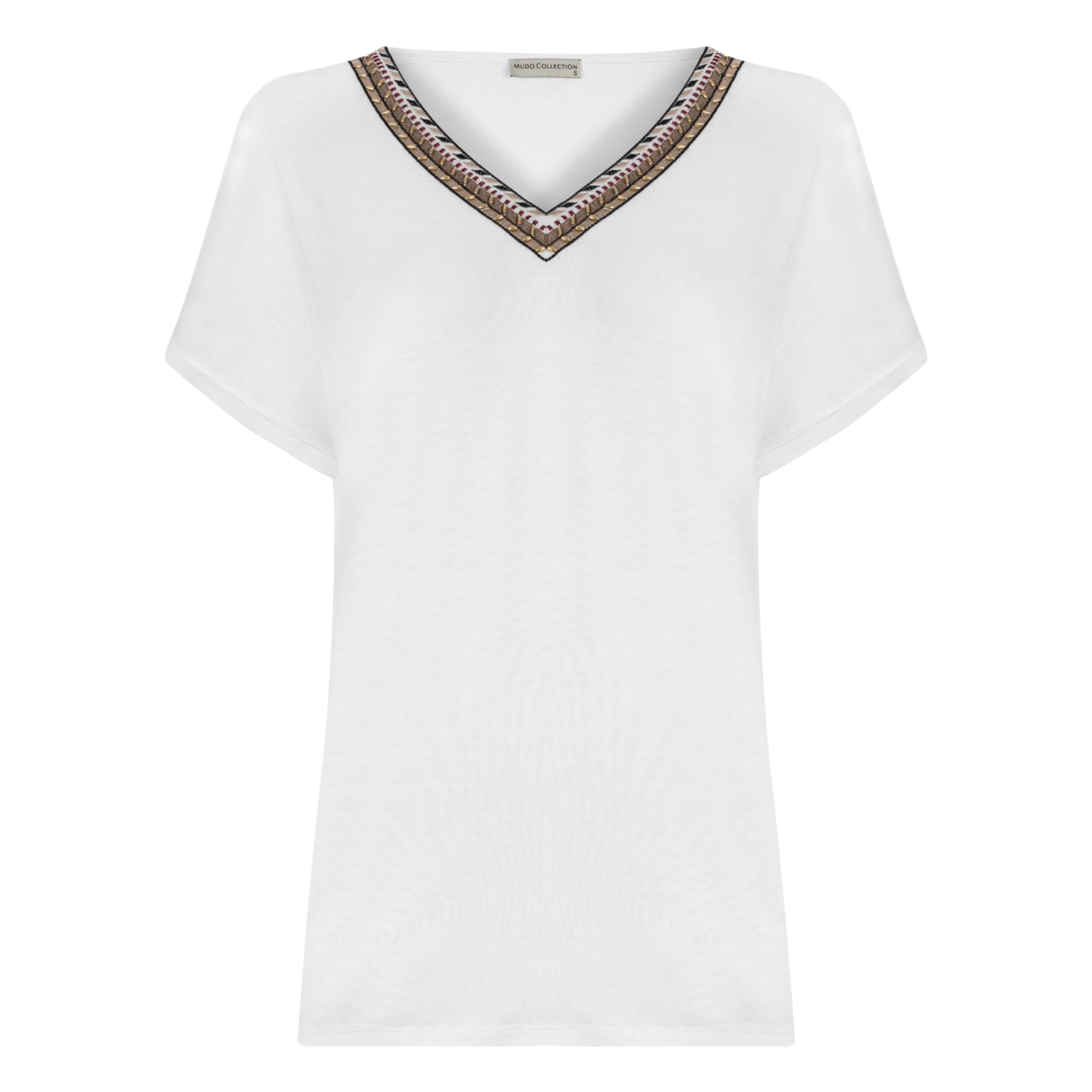 YAKASI ŞERİTLİ KISA KOLLU T-SHIRT