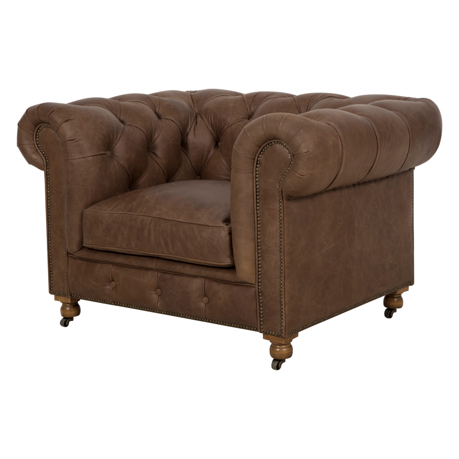 KENSINGTON TEKLİ DERİ CHESTER KOLTUK NATURAL WASHED CHOCOLATE