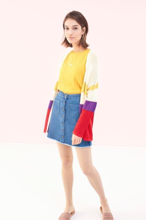  RENKLİ ÇİZGİ DETAYLI TRİKO HIRKA