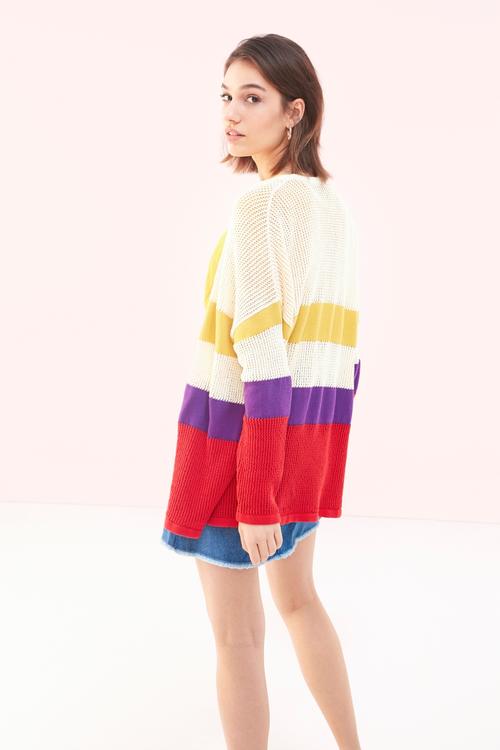  RENKLİ ÇİZGİ DETAYLI TRİKO HIRKA