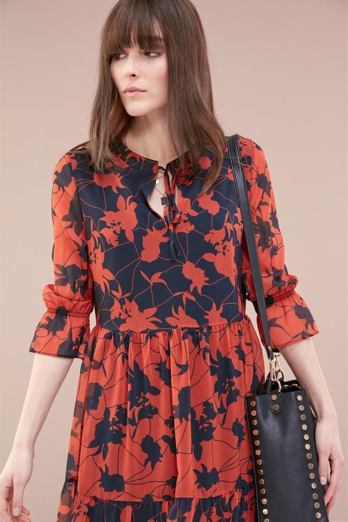  ÇİÇEKLİ MİDİ BOY ELBİSE