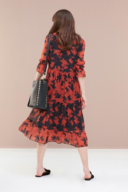  ÇİÇEKLİ MİDİ BOY ELBİSE