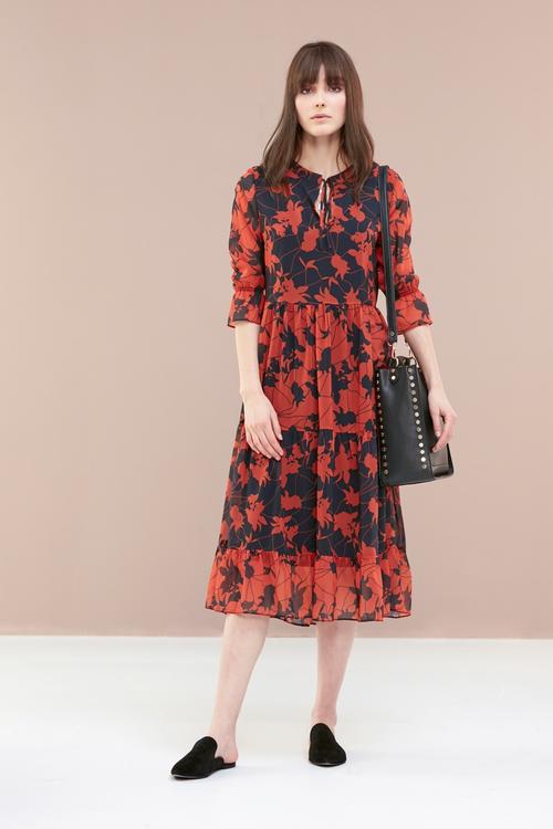  ÇİÇEKLİ MİDİ BOY ELBİSE