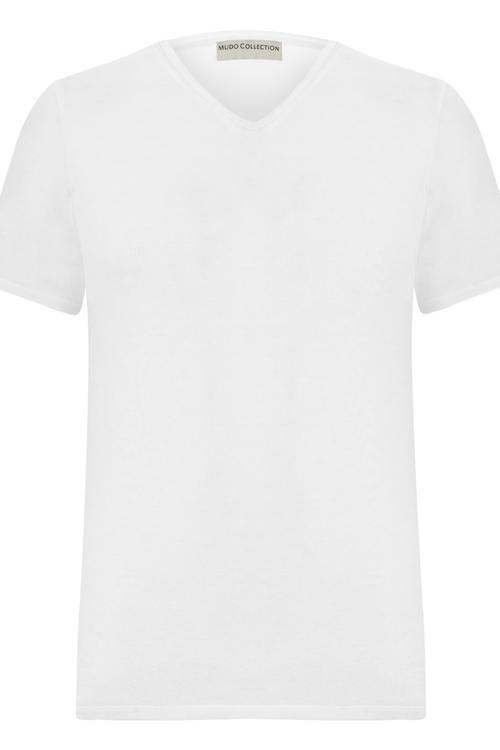  V YAKA PAMUKLU KISA KOLLU T-SHIRT