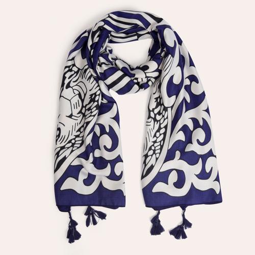  PÜSKÜL DETAYLI DESENLİ ŞAL