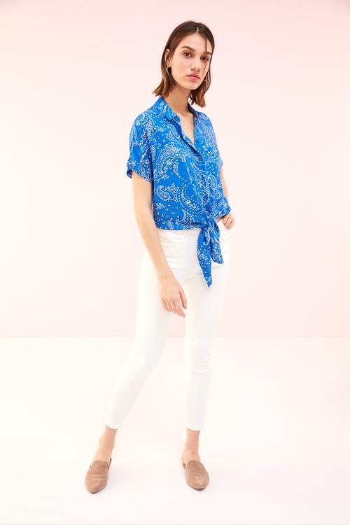  BELDEN BAĞLAMALI ETNİK VİSKOZ GÖMLEK