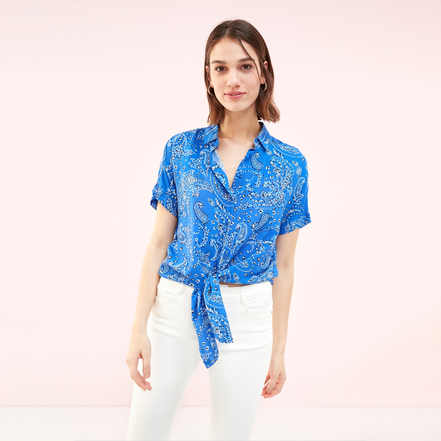 BELDEN BAĞLAMALI ETNİK VİSKOZ GÖMLEK