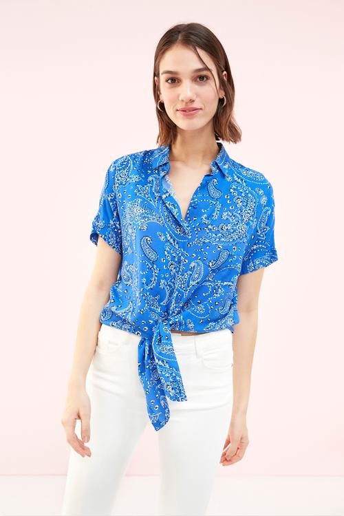  BELDEN BAĞLAMALI ETNİK VİSKOZ GÖMLEK