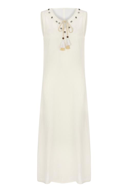  PÜSKÜL DETAYLI MİDİ BOY ELBİSE