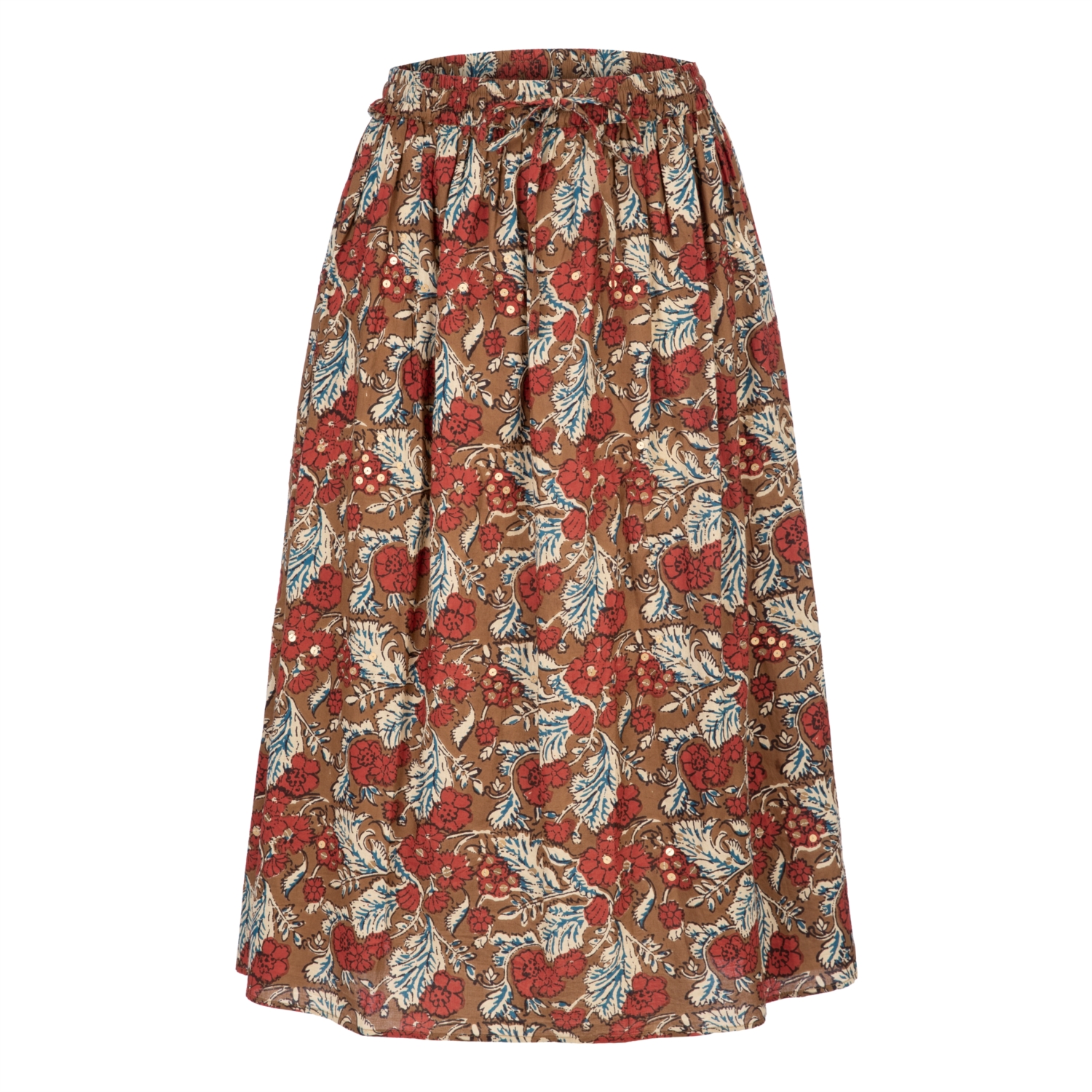 ÇİÇEK DESENLİ MİDİ BOY PAMUKLU KLOŞ ETEK