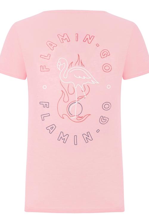  FLAMİNGO DESENLİ BİSİKLET YAKA KISA KOL -SHIRT