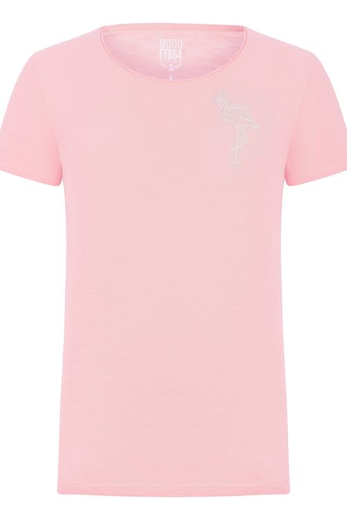  FLAMİNGO DESENLİ BİSİKLET YAKA KISA KOL -SHIRT